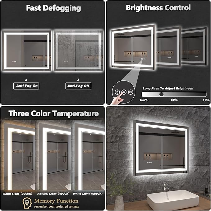 LED Bathroom Mirror with Lights, Wall Mirrors