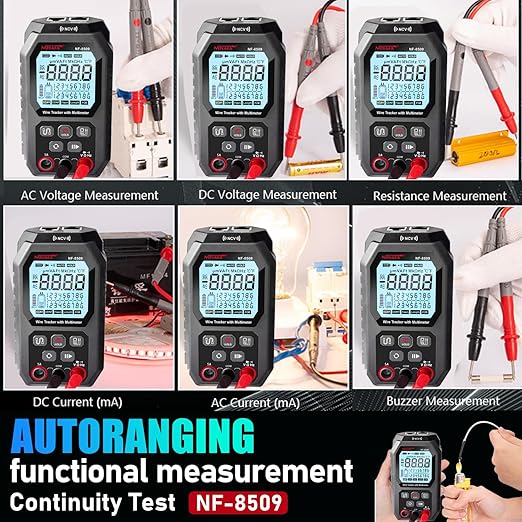 NF-8509 Network Cable Tester (with Multimeter Tester), POE/RJ45 RJ11 CAT5 CAT6 LAN/Ethernet Port Flashing, Anti-Interference TDR Network Tester/NCV Anti-Burnout AC DC Voltmeter Network Tool