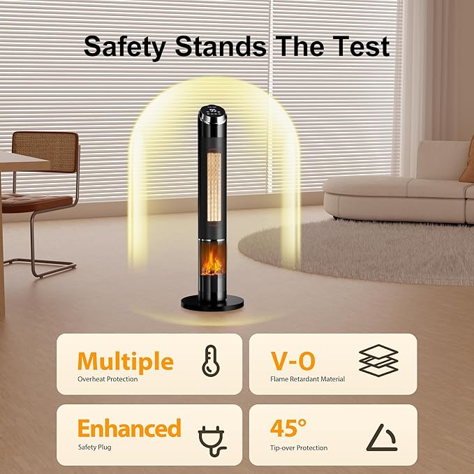 Space Heaters for Large Room, 1500 W Electric Heater with Thermostat, 24H Timer, Indoor Heater with 80°Oscillation, Heaters with Tip-over & Overheat Protection for Indoor Office Use(37IN)
