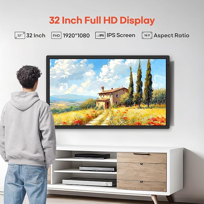 Frameo 32" Extra Large Digital Picture Frame WiFi 64GB, 1920 x 1080 FHD IPS Touch Screen Electronic Photo Frames, Wall Mounted, Auto-Rotate, Support USB and SD Card, Share Photos Videos Instantly