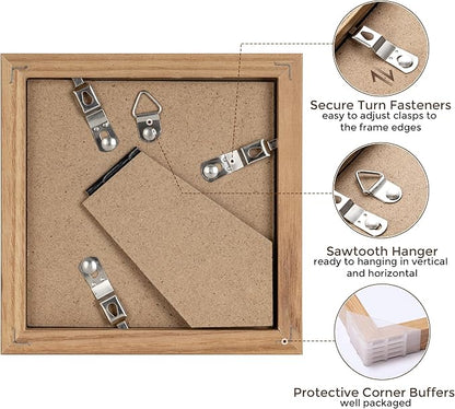 Solid White Oak Wood 4x4 Picture Frame - Set of 2 with Tempered Real Glass for Wall & Tabletop Display