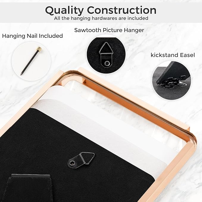 Axeman 8x10 Picture Frame-Metal Rounded Corner Frame 8x10, 8''x10''Photo Frame with Tempered Glass,Tabletop and Wall Display, One-Piece 8 By 10 Metal Picture Frame for images, Rose Gold