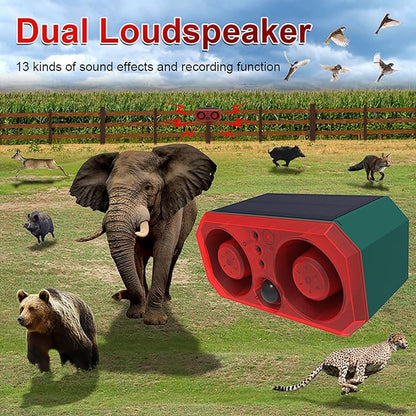 Solar Sound & Strobe Light Alarm Motion Sensor Siren, 13 Sounds & Recording, Dual Speaker 130dB Dog Barking Loud Noise Maker, Security Alert System for Home Farm Barn Villa Orchard (1 Pack)