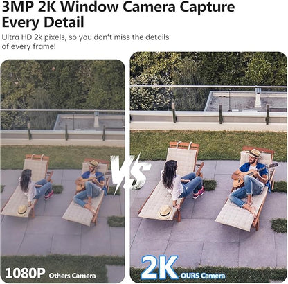 2K No Drill Window Camera-2 Pack Indoor Cameras for Home Security with Starlight Night Vision, AI Smart Detection, 911 Emergency Dispatch,US Based Cloud,2 Way Talk,24/7 Recording