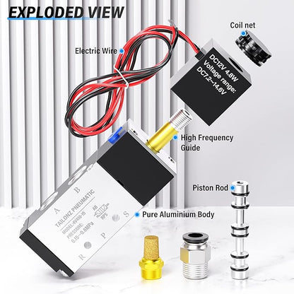 TAILONZ PNEUMATIC 1/2"NPT Solenoid Valve 4V410-15 12V/24V/110V/220V Single Coil Pilot-Operated Electric 2 Position 5 Way Connection Type Outlet wire