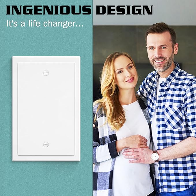 1-Gang Modern Edge Decorative Wall Plate Cover Switch Outlet Single Blank Electrical Faceplate for Light Switches, Smart Switch, GFCI, Dimmers, Receptacle, USB Outlet (4 Pack, Single Blank)