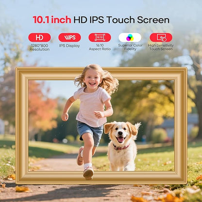 Frameo 10.1" WiFi Digital Picture Frame with 32GB Memory, 1280 x 800 IPS HD Touch Screen Electronic Photo Frame, Auto-Rotate, Slideshow, Wall Mountable, Share Photos/Video Remotely Anywhere