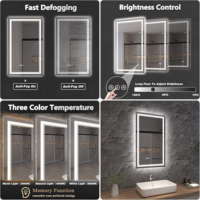 LED Bathroom Mirror with Lights, Wall Mirrors