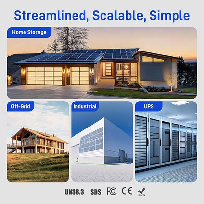 Wattcycle 48V 100Ah LiFePO4 Lithium Battery 100A BMS 4 Pack, 3U Server Rack Battery 5120Wh, with LCD Touchscreen & Bluetooth, 6000+ Cycles Perfect for Home Storage, Solar, RV, Off-Grid, UPS Backup