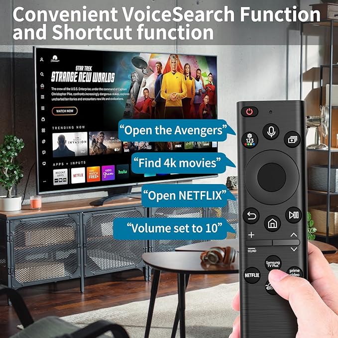BN59-01385A Solar Voice Remote Control Replacement for Samsung TV Remote with 4 Shortcut Buttons, Compatible with Samsung Smart TVs 4k 8K Ultra HD Neo QLED, The Frame and Crystal UHD Series