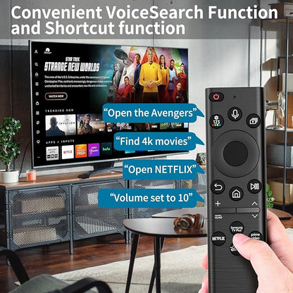 BN59-01385A Solar Voice Remote Control Replacement for Samsung TV Remote with 4 Shortcut Buttons, Compatible with Samsung Smart TVs 4k 8K Ultra HD Neo QLED, The Frame and Crystal UHD Series