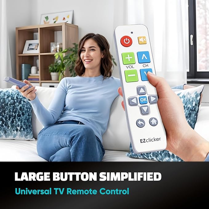 Big Button Universal TV Remote (Silver) Simple Easy to Use, Great for Seniors, Works with Major TV Brands (2xAAA Batteries Not Included)