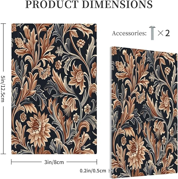 Light Switch Cover Plate Vintage Grey Plant Leaves Brown Flowers 1 Gang No Device Blank Electrical Wall Plates Faceplate Decorative Switch Plate for Bedroom Home Decor