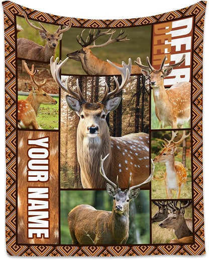 Personalized Blankets for Adults, Custom Deer Blanket Gifts for Men Boys, 40"x50" Forest Western Throw Gift for Hunters - Soft, Fuzzy & Cozy Deer Throws Farmhouse Decor