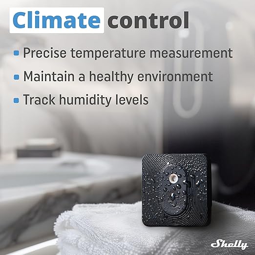 Shelly Bluetooth Smart Temperature & Humidity Sensor with Remote App Control & Monitoring, Home Assistant, Alexa, Google Home, Smart Scenes, IP54, Notification Alerts, Blu H&T Black