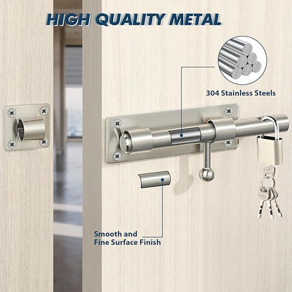 Alise 8 inch Barrel Bolt Latch,Slide Bolt Latch,Heavy Duty Solid SUS304 Stainless Steel Slide Lock for Wooden Fence,Barn Door,Interior or Outdoor Door Brushed Nickel MS9000-LS