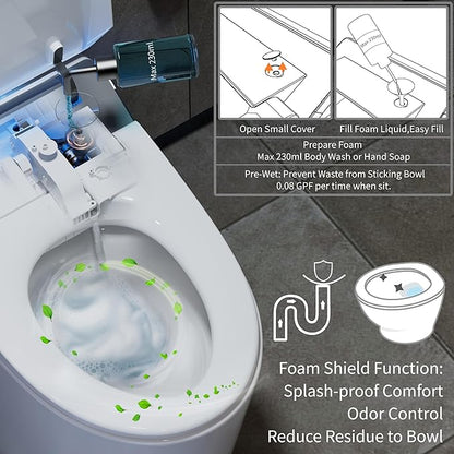 Smart Toilet with Bidet Built in, Toilets with Tank, Dual Auto Flush, Foot Sensor Flush, Heated Seat, Warm Water, Foam Dispenser, Elongated Bidets for Modern Bathroom, Remote, Night Light
