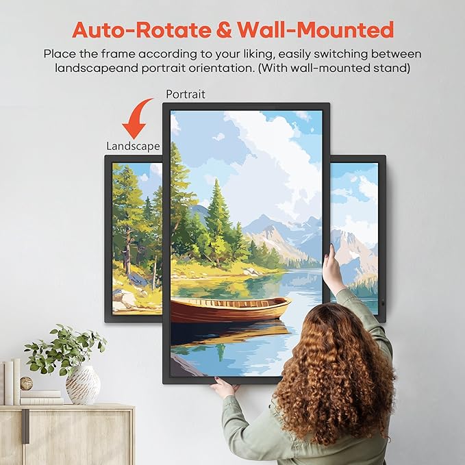Frameo 32" Extra Large Digital Picture Frame WiFi 64GB, 1920 x 1080 FHD IPS Touch Screen Electronic Photo Frames, Wall Mounted, Auto-Rotate, Support USB and SD Card, Share Photos Videos Instantly