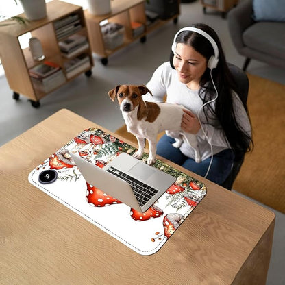 Heated Mouse Pad with 3 Temperature Settings(104°F–122°F),Large 24x14.2 Inch PU Leather Heated Desk Mat,Waterproof Warming Pad for Office,Gaming & Cold Hands Relief,Red Mushroom
