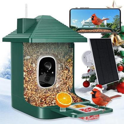 Bird Feeder with Camera,Smart Watching Birds,AI Identify Species 2K Live Video,2.4GHZ WiFi Solar Birds House Cameras for Outdoors,Motion Detection Instant Arrival Alerts,Ideal Present for Birds Lovers