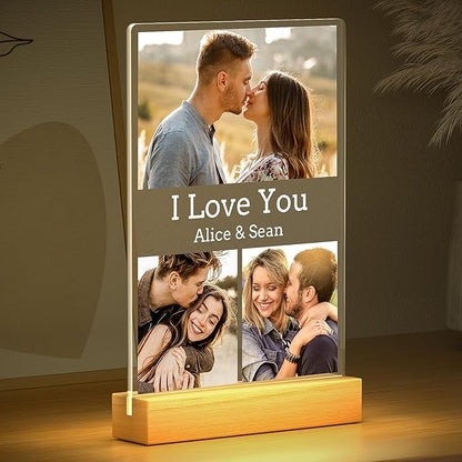 Custom Picture Frames with Photo, Personalized Photo Frame with Night Light, Customized Picture Frame, Personalized Anniversary Valentines Day Gifts for Women Men Her Him Girlfriend Boyfriend Couple