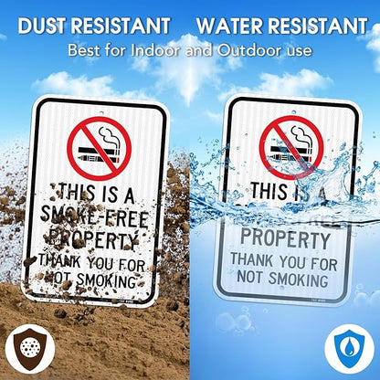 T&R Large No Smoking Sign, Thank You For Not Smoking Sign, 18" x 12" Engineer Grade Reflective Sheeting, Rust Free Aluminum, Weather Resistant, Waterproof, Fade Resistant, 2 Pre-drilled Holes