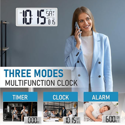 TXL 18.44" Large Digital Wall Clock with Backlight, Battery Operated Alarm Clock with Day, Date & Temperature, Jumbo Display Digital Count Up Down Timer Clock for Hoom,Classroom Room,Office