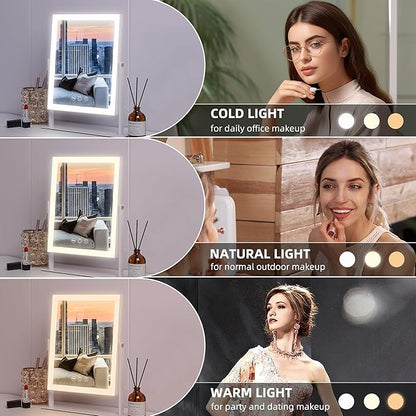 VANITII Vanity Mirror with Lights LED Lighted Makeup Mirror with Magnification 9”x12” Hollywood Mirror 3 Color Lighting 360 Rotation Smart Touch Control for Desktop Dormitory Bedroom