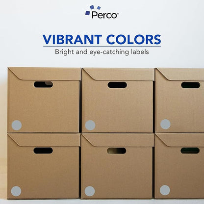 Perco Grey 2-Inch Perforated Circle Dot Sticker Labels — 250 Round Stickers Per Roll — with Permanent Adhesive for Organizing, Color Coding, Bin Labeling, Packaging Alerts — Made in USA