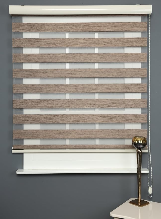 Shadesu Custom Size Zebra Blinds for Windows, 93" W x 72 H, Brown, Dual Layer Free-Stop Zebra Shades, Light Control for Day and Night, Sheer Blinds for Indoor Windows, Bedroom, Kitchen