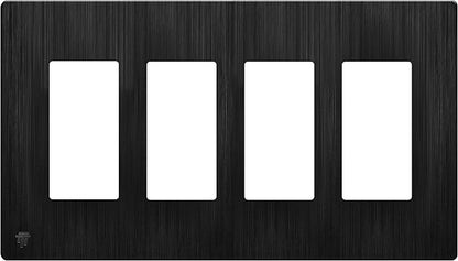 LIDER Brushed Finish Decorator Switch Cover, Screwless Wall Plate, Mid-Size 4-Gang 4.88" x 8.58", Unbreakable Polycarbonate Thermoplastic, UL Listed, LSWP-34M-BBK, Brushed Black