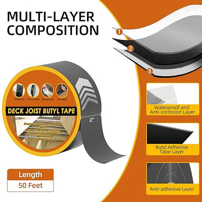 8 Pack Joist Tape for Decking 2''×50', Weather-Resistant,Waterproof Seal Antiseptic Butyl Tape,Self-Adhesive Flashing Joist Tape for Wood Decks Beams Roof