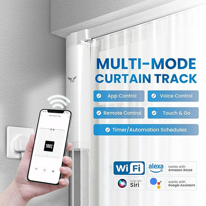 Osprey Smart Curtain Track, Single-Piece Motorized Rod, Adjustable Length, Quiet Heavy-Duty Motor, Remote & App Control, Compatible with Alexa & Google Assistant, Ceiling or Wall Mounted