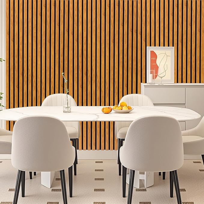 3D Slat Acoustic Wall Panels with Wood Finish Accent, 4 Pack Sound Absorbing Paneling for Studio, Office, Living Room, Bedroom Interior Decor (Natural Walnut, 48''L x 24''W)