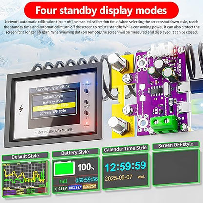 500A Battery Monitor with Shunt 0~420V 500A with Buzzer Alarm and Data Storage Batteries Monitor IPS Color Screen for 0~420V Any Battery and DC Power with 3m Type-C Data Cable Temperature Probe