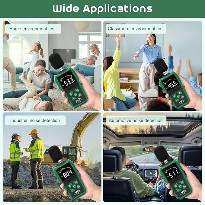 SQECH Decibel Meter, Digital Sound Level Meter with LCD Color Screen,Portable SPL Meter Range 30-130dB with A/C Weighted,MAX/MIN,Data Hold,dB/SONE Unit,FAST/SLOW Response,for Home/Office/Factories