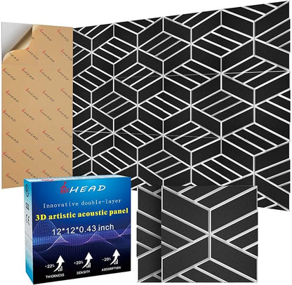 8 Pack 2-Layer Soundproof Wall Panels, 12 x 12 x 0.43 in Sound Proof Foam Panels for Walls, 1.1lb/ft³ High Density, Thicker 0.43 in, 3D Acoustic Panels,Artistic Noise Dampening Panels Black&White