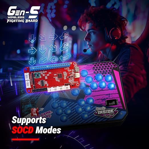 Brook Gaming Gen5W Fighting Board – Wireless Compatible Controller Board for P5, PC & Steam Deck | Ultra-Low Latency | Turbo, Macro & RGB Customization (Exclusive Version) (Gen5W)