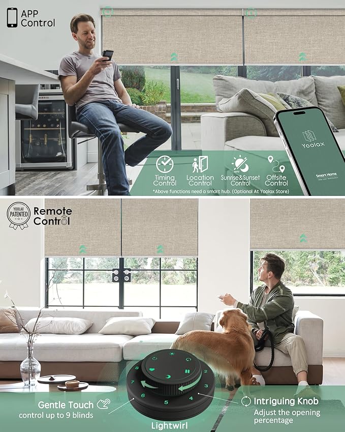 Yoolax Motorized Blinds with Remote, Blackout Smart Blinds Motorized Fabric Roller Shades Compatible with Alexa, Automatic Shades for Windows Custom Size (Beige)