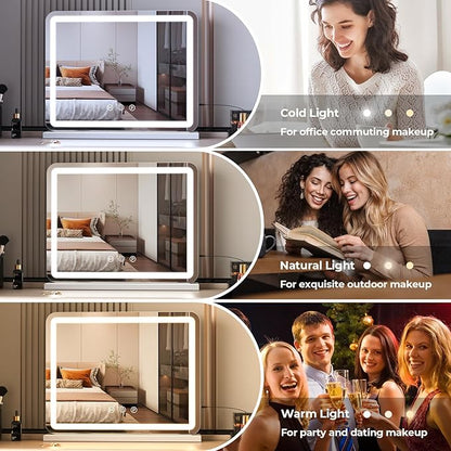 ZL ZELing Vanity Mirror with Lights, 23 Inch Large Makeup Mirror with LED Lights, Smart Touch Dimmable 3-Color Light, Memory Function, USB Charging Port, and Magnifying Glass