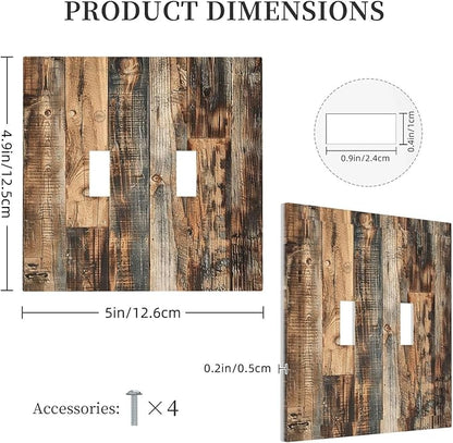 Decorative Switch Plates Rustic Brown Wood Pattern Splice Plank 2 Gang Double Toggle Outlet Light Switch Cover Wall Plate Electrical Faceplate For Farmhouse Cabin Decor