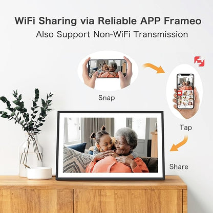 WiFi Digital Picture Frame, Frameo 15.6 inch Large Digital Photo Frame, 1920*1080 IPS FHD Touchscreen, Instant Share Pictures Video, 32GB Storage, Photo Frame Electronic, Gift for Mom, House Warming