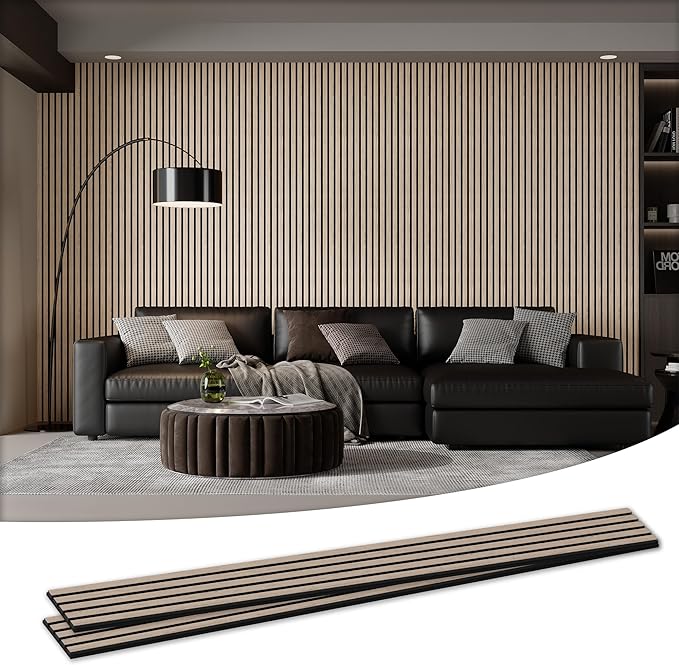 Wood Salt Acoustic Wall Panels, 2 Piece 94" x 23.6" x 0.8" Soundproof Wooden Wall Panels, 3D Fluted Sound Absorbing Panel, Rustic Walnut