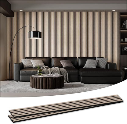 Wood Salt Acoustic Wall Panels, 2 Piece 94" x 23.6" x 0.8" Soundproof Wooden Wall Panels, 3D Fluted Sound Absorbing Panel, Rustic Walnut