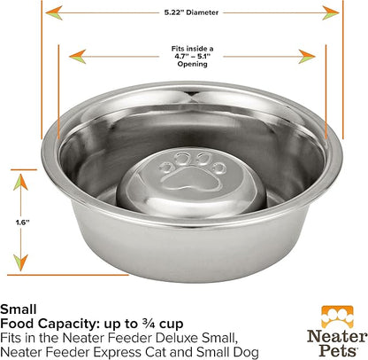 Neater Pet Brands Stainless Steel Slow Feed Dog Bowl for Fast Eating Small Breeds, Metal Slow Feeder Dog Bowl Fits in Cat & Small Neater Feeders, for Puppy or Dogs (< 15 lbs), 3/4 Cup Food Capacity