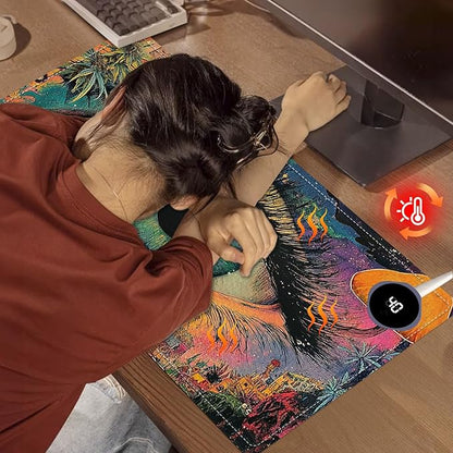 Heated Mouse Pad 23.6 x 14 in 3-Temp Fast Heating Desk Mat with Auto Timer Warmer for Hands Wrist Pain Relief Waterproof Keyboard Mat for Office, Gaming, Home, Colorful Eye Art