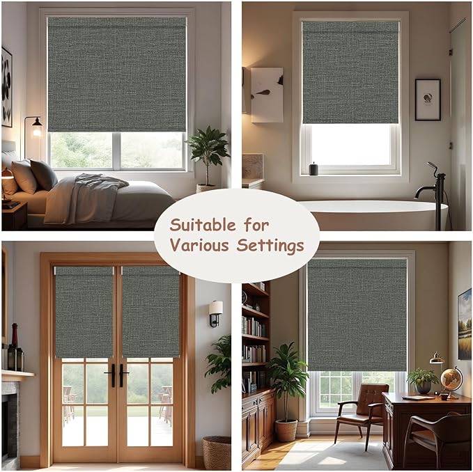 Motorized Roller Blinds with Remote, 100% Blackout Automatic Roller Shades for Bedroom, Bathroom, and Living Room, Customized Size, Ink Black