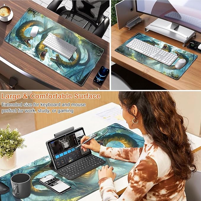 Small Heated Desk Pad 23.6" x 14.2" – Compact Electric Mouse Pad with 3 Heating Levels, Auto Shut-Off, Waterproof PU Surface, Plug-in Warmer for Office or Home Use, Serpent Beast