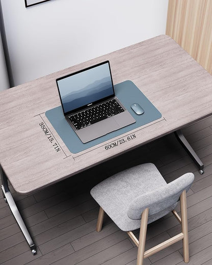 YSAGi Double-Sided Desk Pad, Leather Desk Mat, Eco Cork Desk Pad Protector, Large Mouse Pad for Desk, Waterproof Desk Blotter Pad, Desk Writing Pad for Office Work/Home(23.6"x13.7",Cork+Blue Grey)