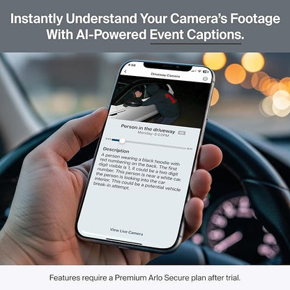 Arlo Ultra Security Camera 4K HDR (3rd Gen, 2025 Release) + SmartHub, Battery Power, Emergency Response, AI Event Captions, 1-Month Trial of Secure Plan, 180° Field of View, 2 Cam, Black